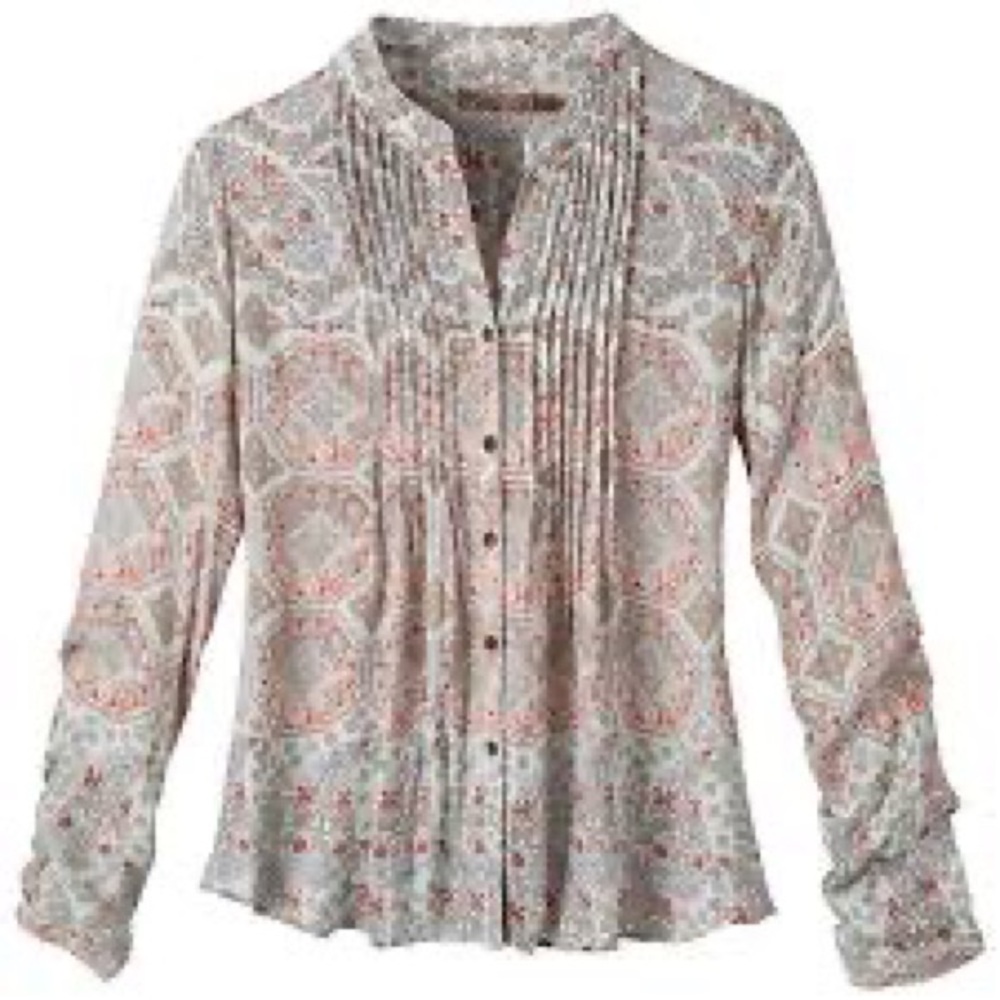 Long-sleeve gauzy Prana shirt with front pleating